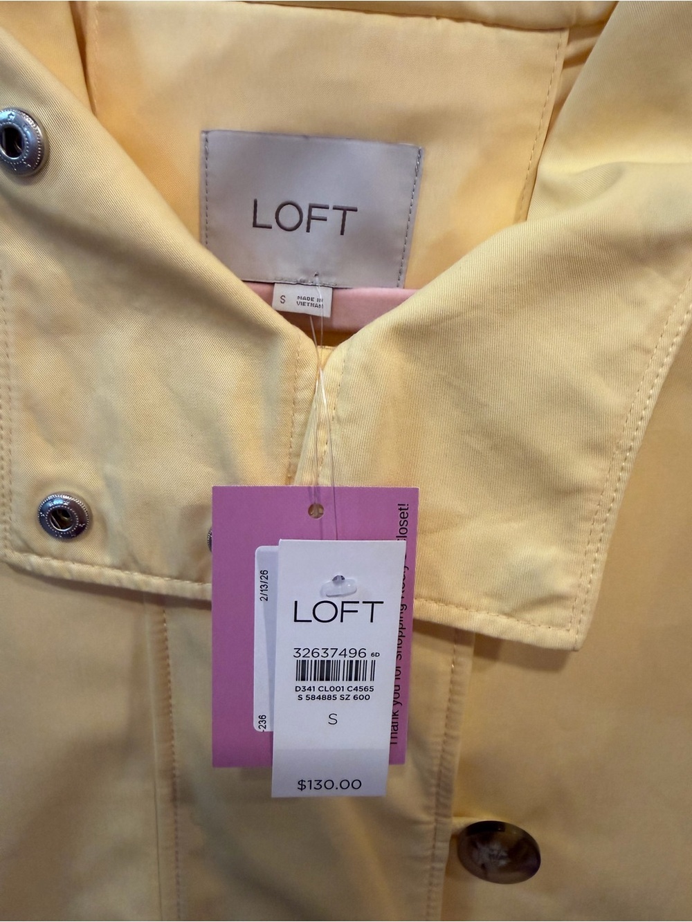 LOFT Soft Yellow Button-Front Jacket